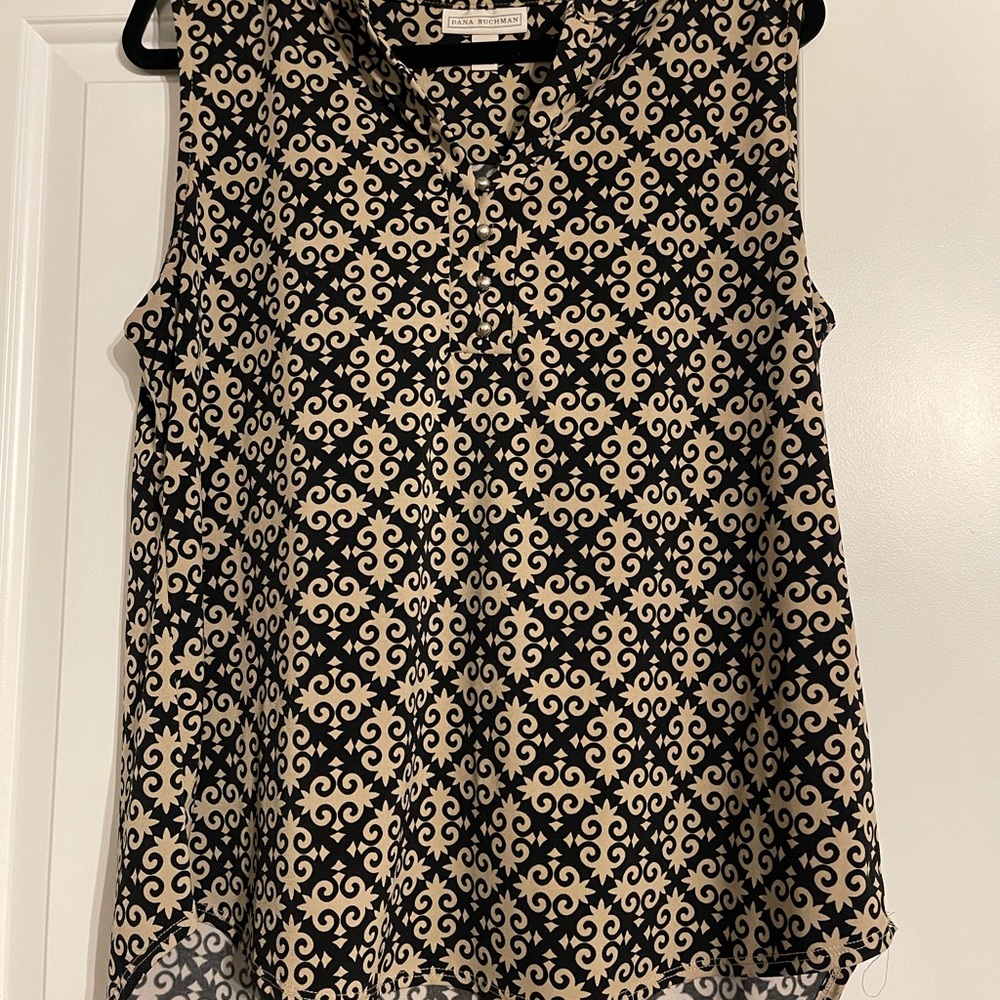 Dana Buchman Black and Beige Patterned Sleeveless Top